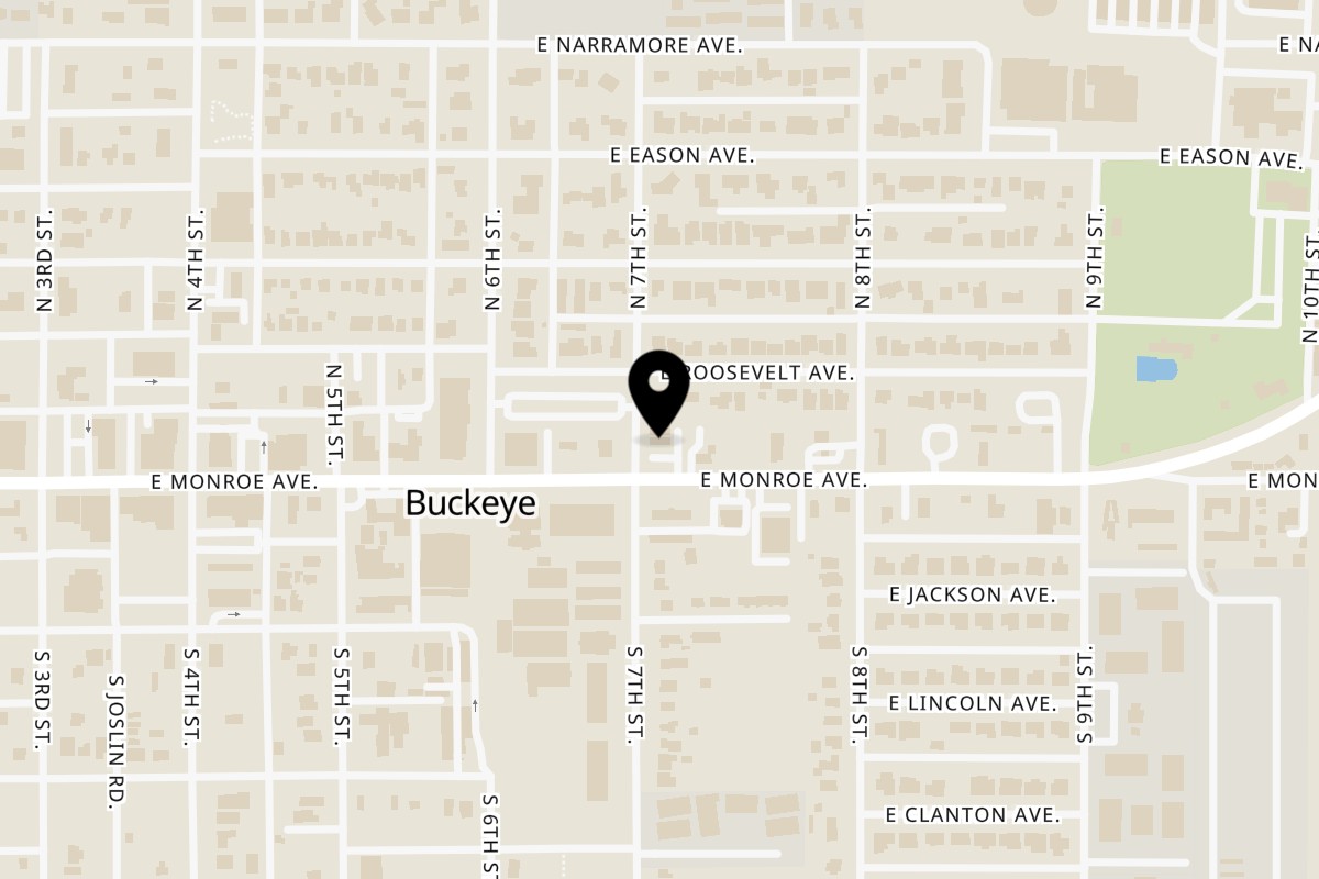 Map showing the location of Fusion of Buckeye by Jupiter Rings on 105 N 7th St in Buckeye